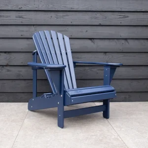 Authentieke Marineblauwe Adirondack stoel in duurzaam kunststof.